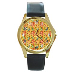 Pattern Round Gold Metal Watch by nate14shop