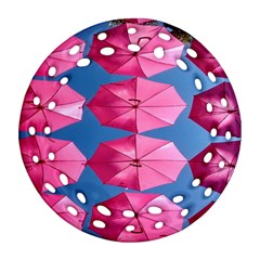 Pink Umbrella Round Filigree Ornament (two Sides) by nate14shop