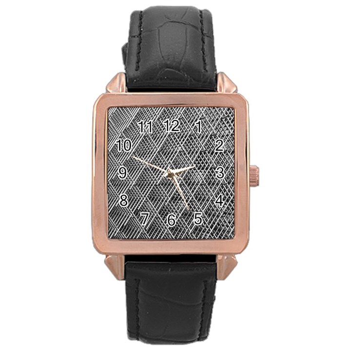 Grid Wire Mesh Stainless Rods Metal Rose Gold Leather Watch 