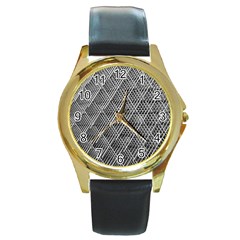 Grid Wire Mesh Stainless Rods Metal Round Gold Metal Watch by artworkshop