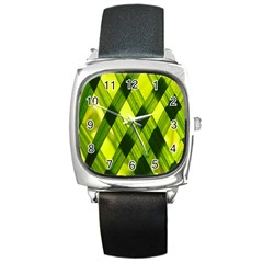 Leaves Grass Woven Square Metal Watch by artworkshop