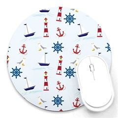 Lighthouse Sail Boat Seagull Round Mousepads by artworkshop