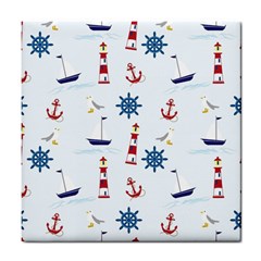 Lighthouse Sail Boat Seagull Tile Coaster by artworkshop