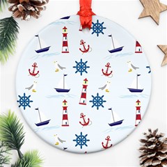 Lighthouse Sail Boat Seagull Ornament (round) by artworkshop