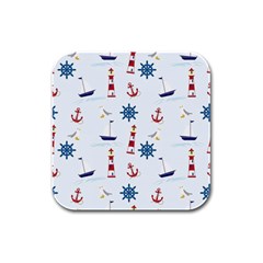 Lighthouse Sail Boat Seagull Rubber Square Coaster (4 Pack) by artworkshop