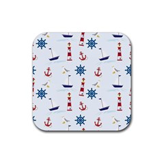 Lighthouse Sail Boat Seagull Rubber Coaster (square) by artworkshop