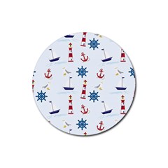 Lighthouse Sail Boat Seagull Rubber Coaster (round) by artworkshop