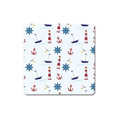 Lighthouse Sail Boat Seagull Square Magnet by artworkshop