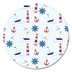 Lighthouse Sail Boat Seagull Magnet 5  (round) by artworkshop