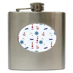 Lighthouse Sail Boat Seagull Hip Flask (6 Oz) by artworkshop