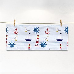 Lighthouse Sail Boat Seagull Hand Towel by artworkshop