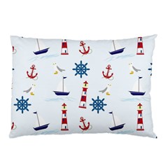 Lighthouse Sail Boat Seagull Pillow Case by artworkshop