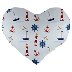 Lighthouse Sail Boat Seagull Large 19  Premium Heart Shape Cushions by artworkshop