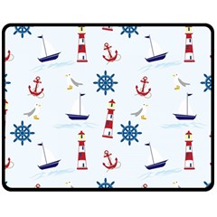 Lighthouse Sail Boat Seagull Double Sided Fleece Blanket (medium)  by artworkshop