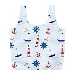 Lighthouse Sail Boat Seagull Full Print Recycle Bag (l) by artworkshop