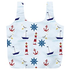 Lighthouse Sail Boat Seagull Full Print Recycle Bag (xl) by artworkshop