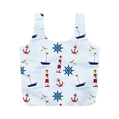 Lighthouse Sail Boat Seagull Full Print Recycle Bag (m) by artworkshop