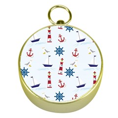 Lighthouse Sail Boat Seagull Gold Compasses by artworkshop