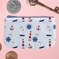 Lighthouse Sail Boat Seagull Large Coin Purse by artworkshop