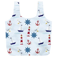 Lighthouse Sail Boat Seagull Full Print Recycle Bag (xxl) by artworkshop