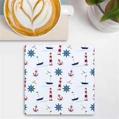 Lighthouse Sail Boat Seagull Uv Print Square Tile Coaster  by artworkshop