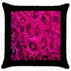 Pink Flowers Roses Throw Pillow Case (black) by artworkshop