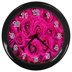 Pink Flowers Roses Wall Clock (black) by artworkshop