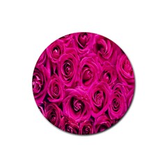 Pink Flowers Roses Rubber Coaster (round) by artworkshop