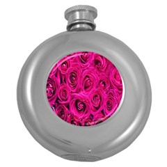 Pink Flowers Roses Round Hip Flask (5 Oz) by artworkshop