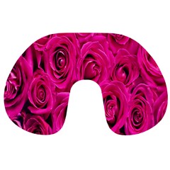 Pink Flowers Roses Travel Neck Pillow by artworkshop