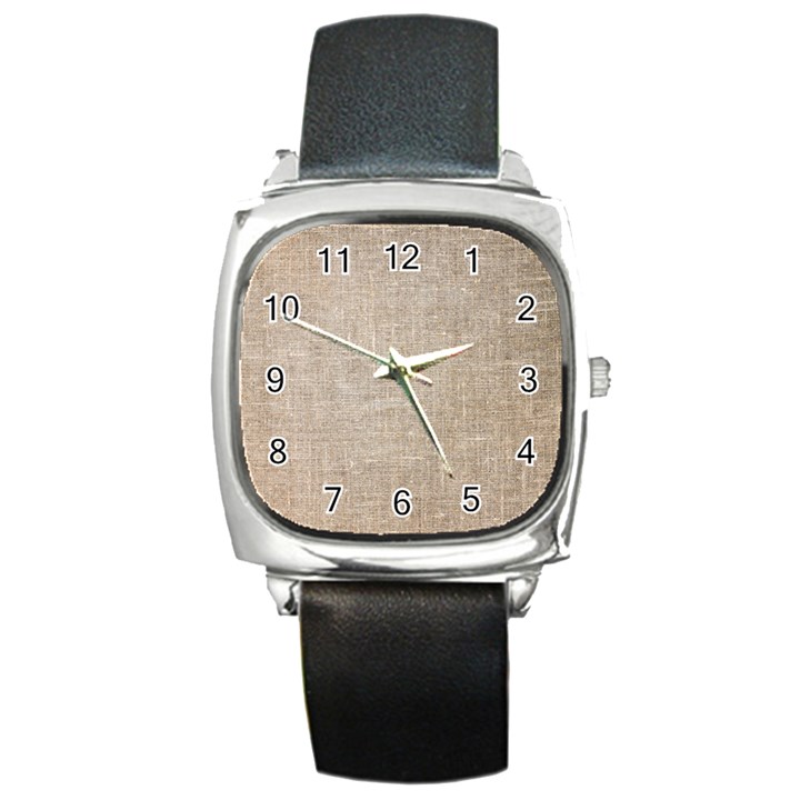 Textile Jute Brown Square Metal Watch