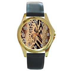 Animal-pattern-design-print-texture Round Gold Metal Watch by nate14shop