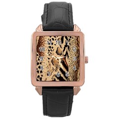 Animal-pattern-design-print-texture Rose Gold Leather Watch  by nate14shop