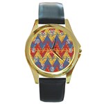 Aztec Round Gold Metal Watch Front