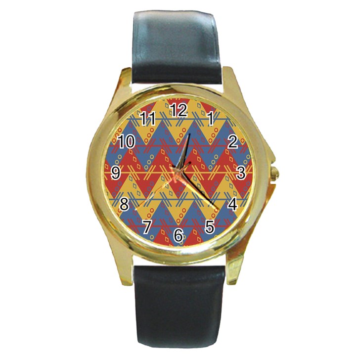 Aztec Round Gold Metal Watch