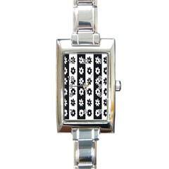 Black-and-white-flower-pattern-by-zebra-stripes-seamless-floral-for-printing-wall-textile-free-vecto Rectangle Italian Charm Watch by nate14shop