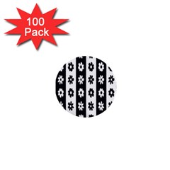 Black-and-white-flower-pattern-by-zebra-stripes-seamless-floral-for-printing-wall-textile-free-vecto 1  Mini Buttons (100 Pack)  by nate14shop