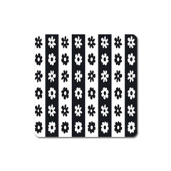 Black-and-white-flower-pattern-by-zebra-stripes-seamless-floral-for-printing-wall-textile-free-vecto Square Magnet by nate14shop