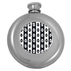 Black-and-white-flower-pattern-by-zebra-stripes-seamless-floral-for-printing-wall-textile-free-vecto Round Hip Flask (5 Oz) by nate14shop