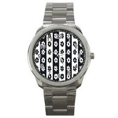 Black-and-white-flower-pattern-by-zebra-stripes-seamless-floral-for-printing-wall-textile-free-vecto Sport Metal Watch by nate14shop