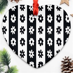 Black-and-white-flower-pattern-by-zebra-stripes-seamless-floral-for-printing-wall-textile-free-vecto Heart Ornament (two Sides) by nate14shop