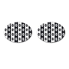 Black-and-white-flower-pattern-by-zebra-stripes-seamless-floral-for-printing-wall-textile-free-vecto Cufflinks (oval) by nate14shop