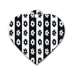 Black-and-white-flower-pattern-by-zebra-stripes-seamless-floral-for-printing-wall-textile-free-vecto Dog Tag Heart (two Sides) by nate14shop