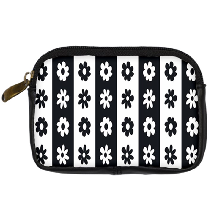 Black-and-white-flower-pattern-by-zebra-stripes-seamless-floral-for-printing-wall-textile-free-vecto Digital Camera Leather Case