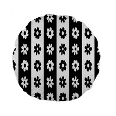 Black-and-white-flower-pattern-by-zebra-stripes-seamless-floral-for-printing-wall-textile-free-vecto Standard 15  Premium Round Cushions