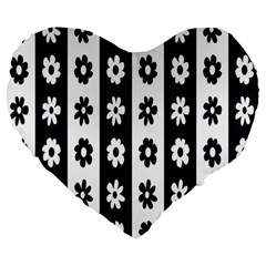 Black-and-white-flower-pattern-by-zebra-stripes-seamless-floral-for-printing-wall-textile-free-vecto Large 19  Premium Heart Shape Cushions