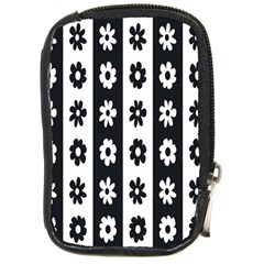 Black-and-white-flower-pattern-by-zebra-stripes-seamless-floral-for-printing-wall-textile-free-vecto Compact Camera Leather Case by nate14shop