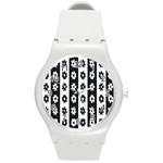 Black-and-white-flower-pattern-by-zebra-stripes-seamless-floral-for-printing-wall-textile-free-vecto Round Plastic Sport Watch (M) Front