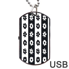 Black-and-white-flower-pattern-by-zebra-stripes-seamless-floral-for-printing-wall-textile-free-vecto Dog Tag Usb Flash (two Sides) by nate14shop