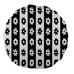 Black-and-white-flower-pattern-by-zebra-stripes-seamless-floral-for-printing-wall-textile-free-vecto Large 18  Premium Flano Round Cushions